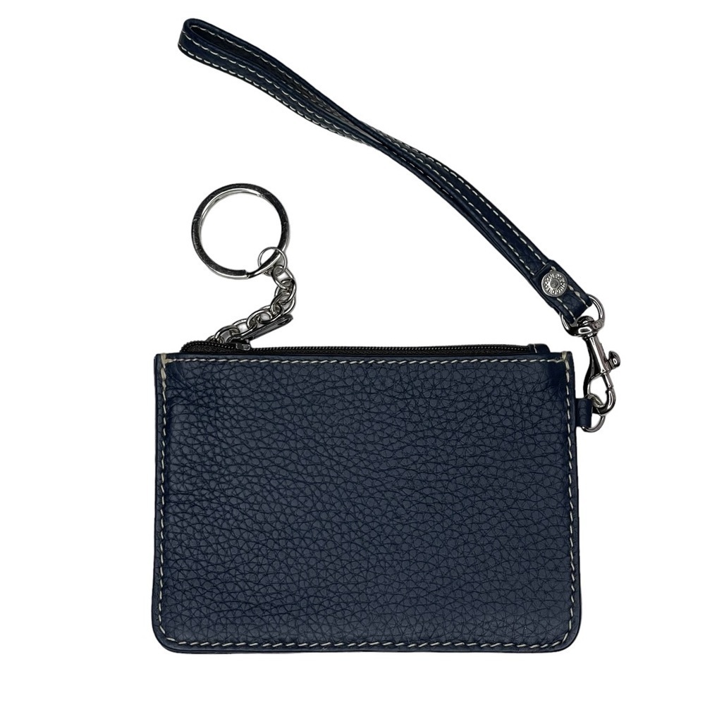 Dooney & Bourke Wristlet Pebbled Leather Zip Pouch Coin Purse Keyring Navy Blue